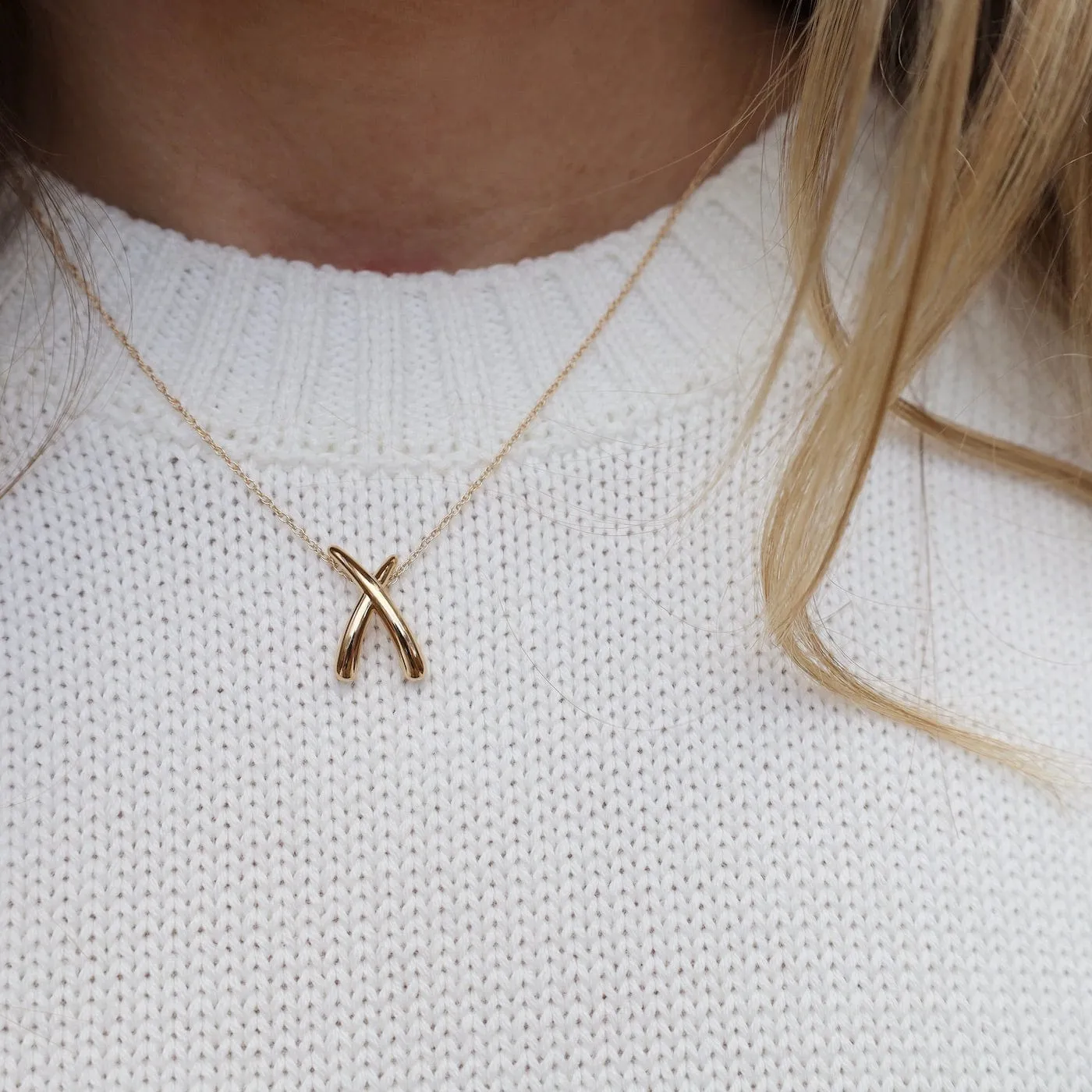 14K Yellow Gold Medium "X" Necklace