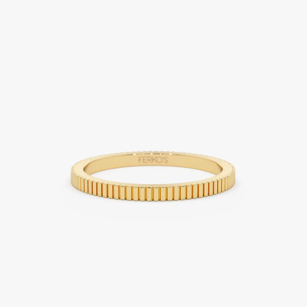 1.5MM Ribbed Ring in 14k Gold