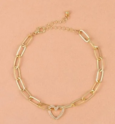 18K Gold Paper Clip Heart Bracelet