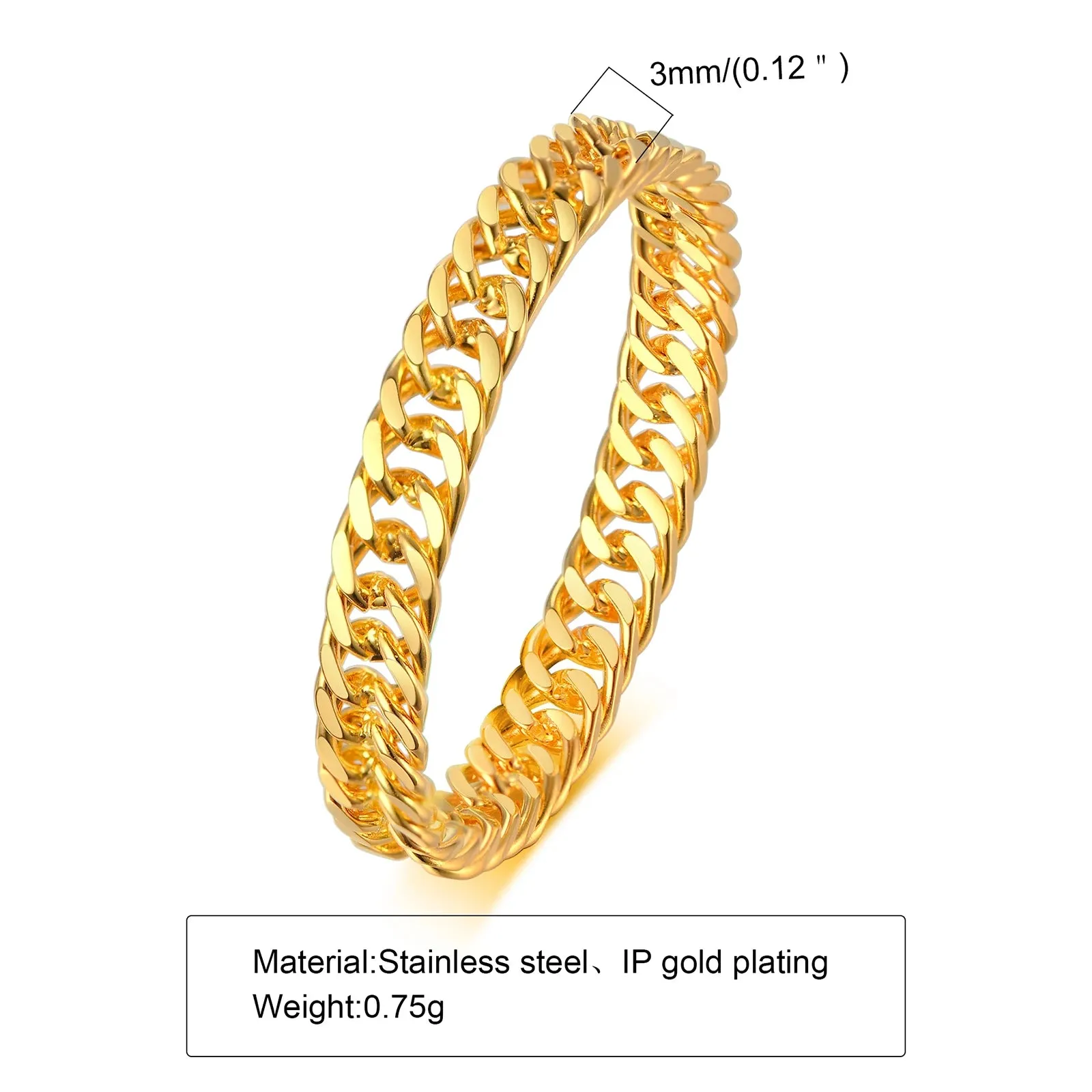 6mm Thick Chunky Chain Ring Cuban Curb Link Stainless Steel Stylish Ring for Women Girls