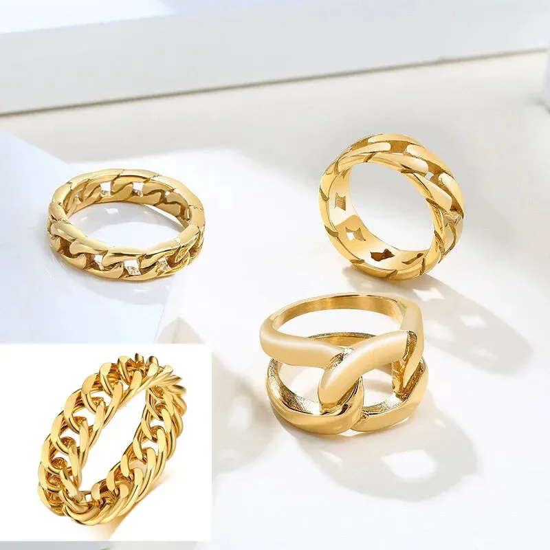 6mm Thick Chunky Chain Ring Cuban Curb Link Stainless Steel Stylish Ring for Women Girls