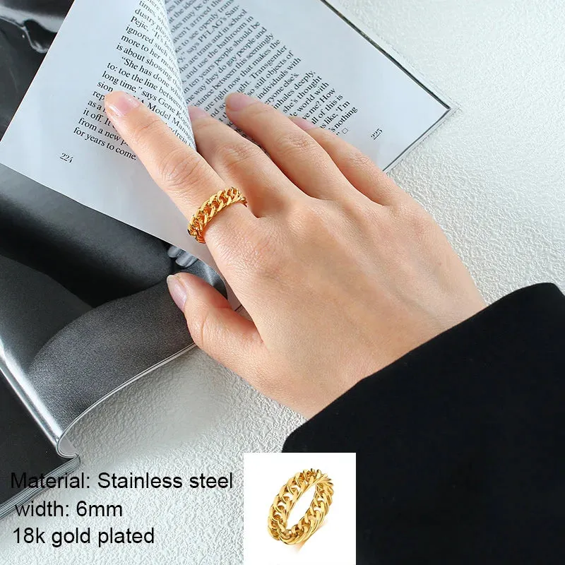 6mm Thick Chunky Chain Ring Cuban Curb Link Stainless Steel Stylish Ring for Women Girls