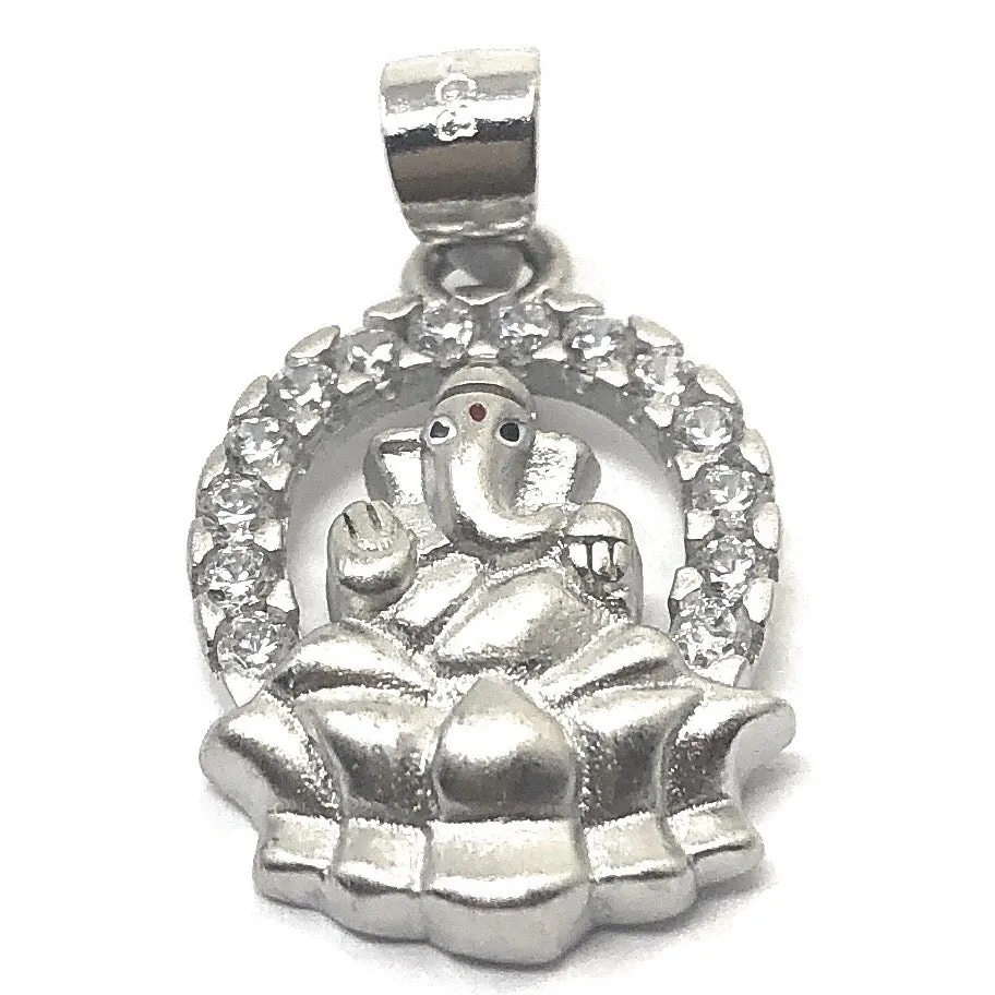 925 Silver Floral Ganesha Pendant (Design 103)