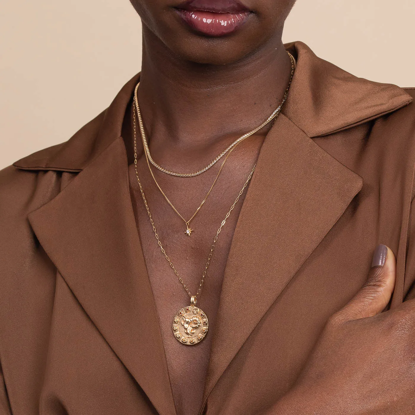 Aries Bold Zodiac Pendant Necklace in Gold