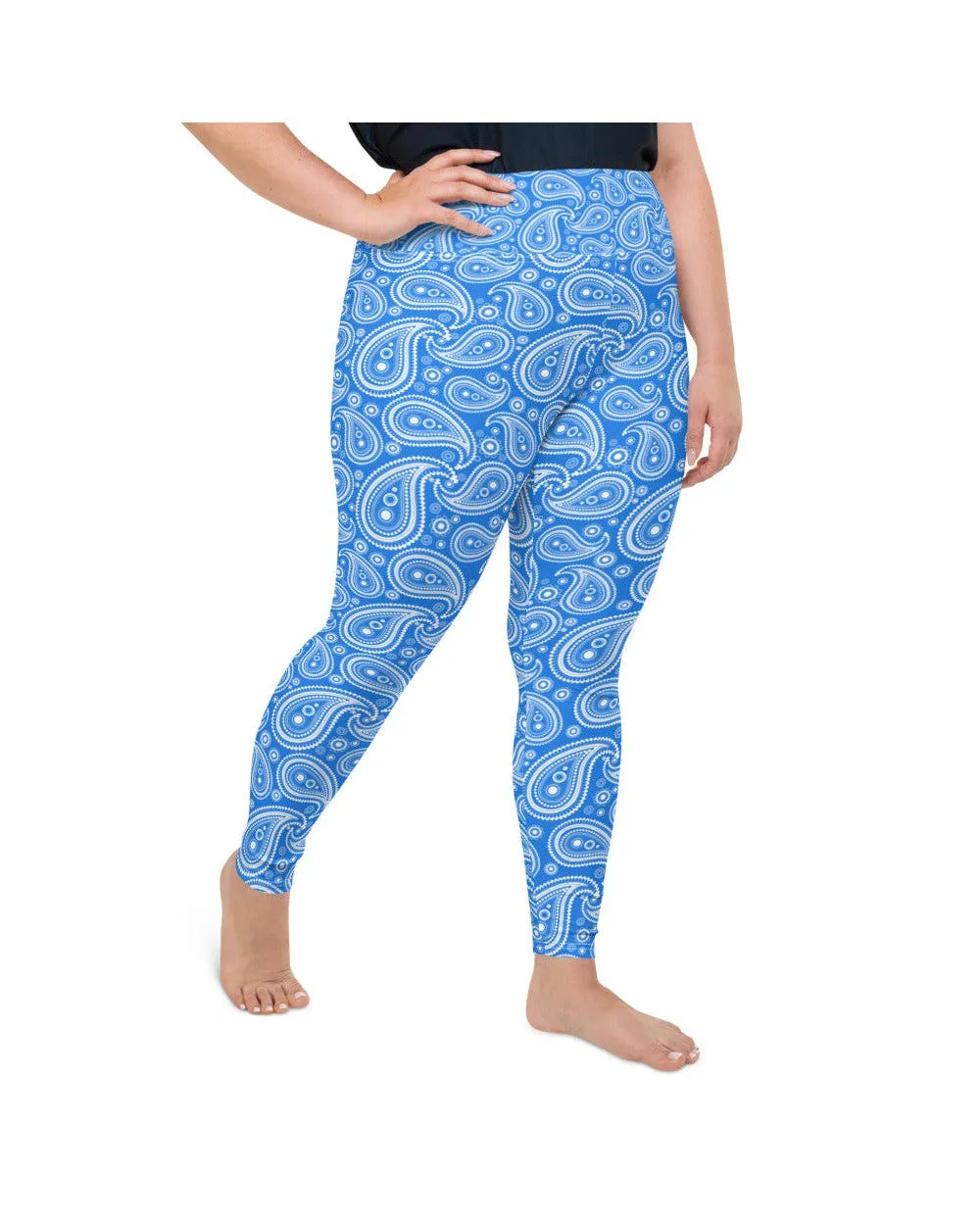 Blue & White Paisley Plus Size Leggings
