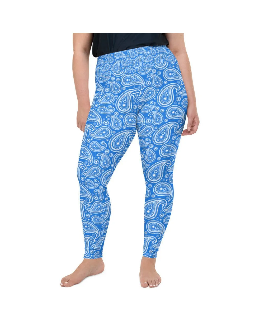 Blue & White Paisley Plus Size Leggings