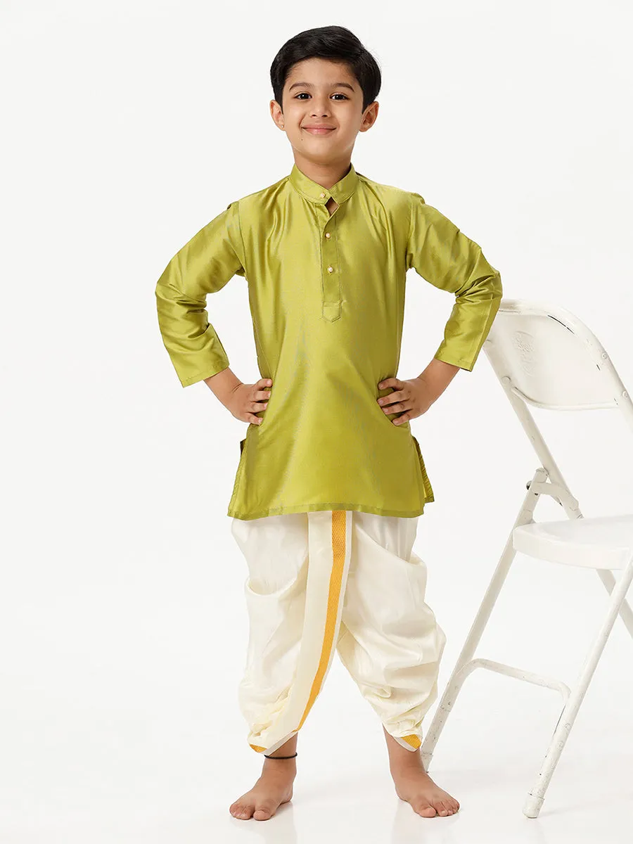 Boys Full Sleeves Parrot Green Shiny Kurta