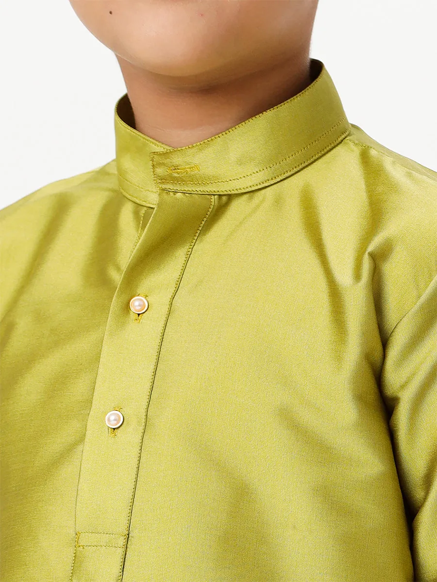 Boys Full Sleeves Parrot Green Shiny Kurta