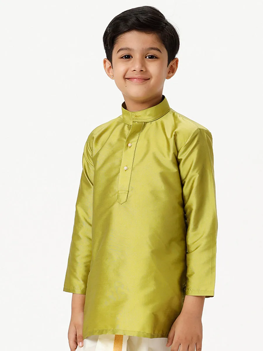 Boys Full Sleeves Parrot Green Shiny Kurta