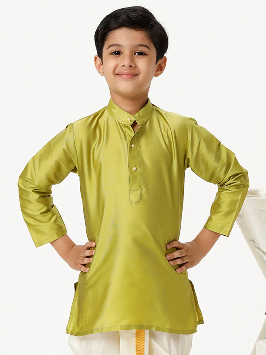 Boys Full Sleeves Parrot Green Shiny Kurta