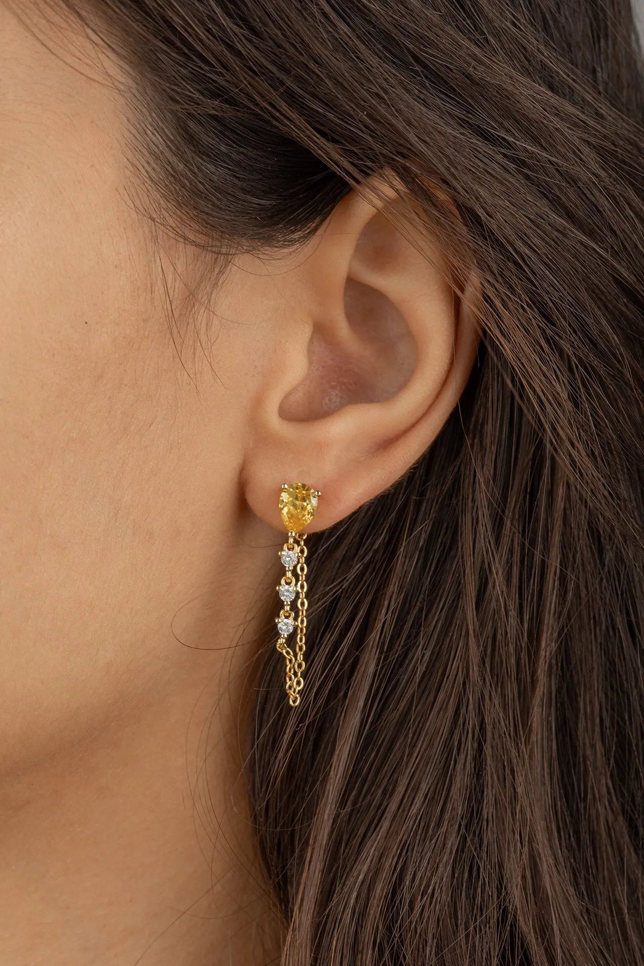 Chain Stone Earring - Dorado