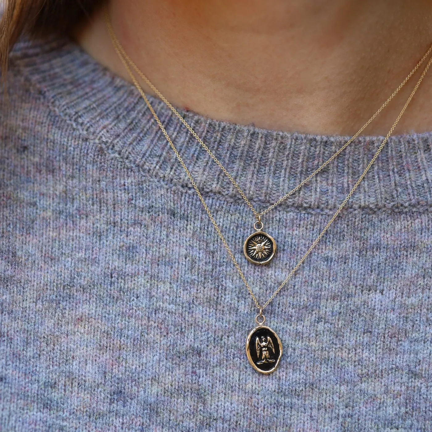CHARM ONLY 14k Blackened Gold Guardian Angel Talisman