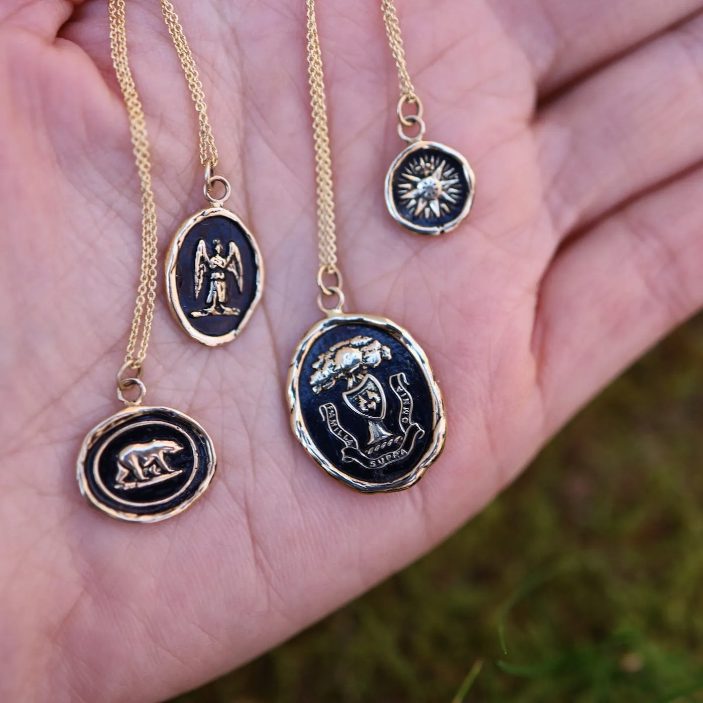 CHARM ONLY 14k Blackened Gold Guardian Angel Talisman