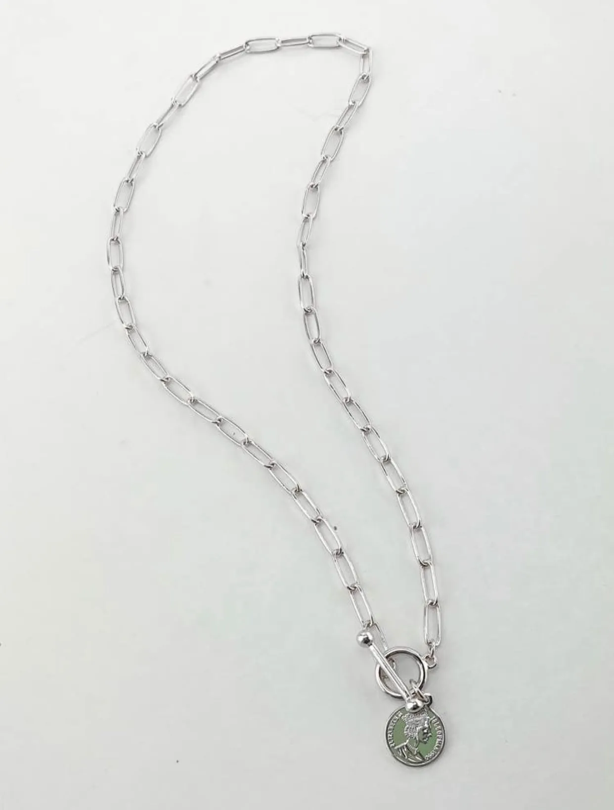 Coin Toggle Front Chain Link Necklace