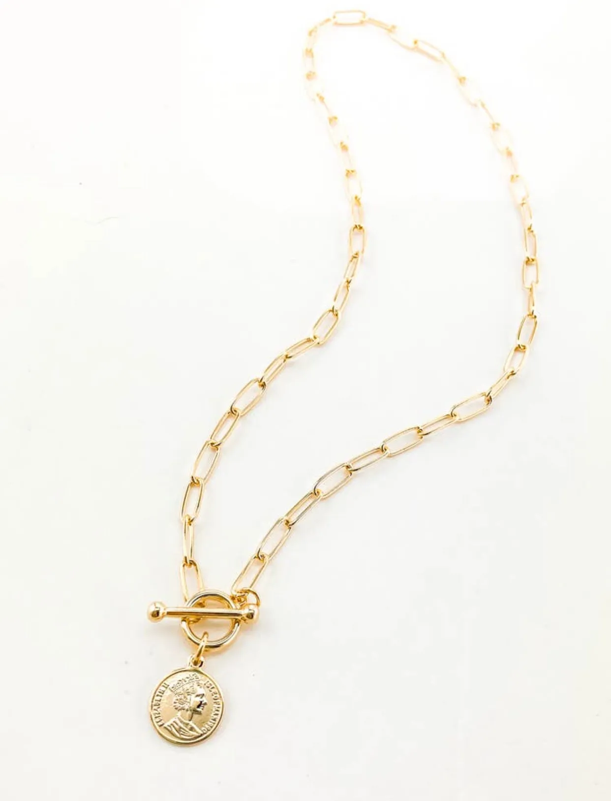 Coin Toggle Front Chain Link Necklace