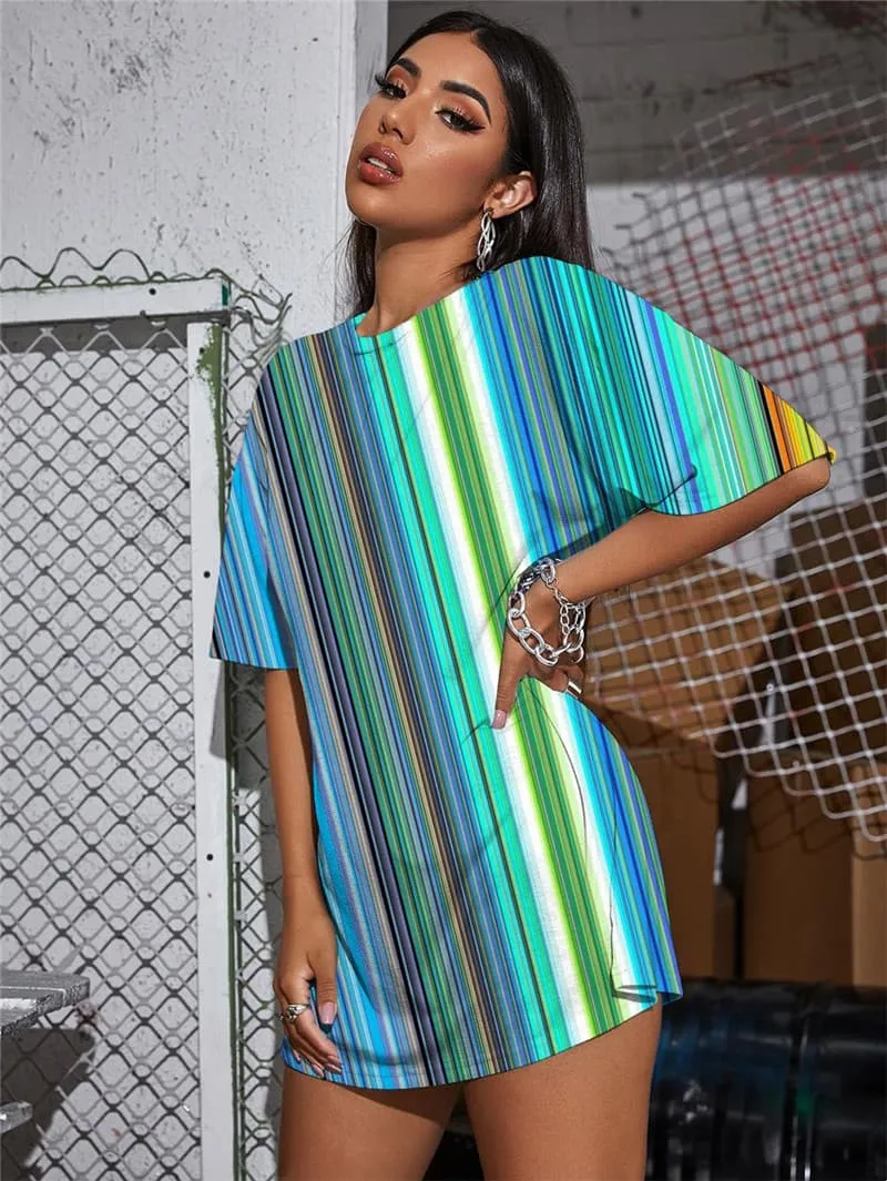 Colorful T-shirt Women Gradient Tshirt Printed Stripe Funny T shirts Rainbow Summer