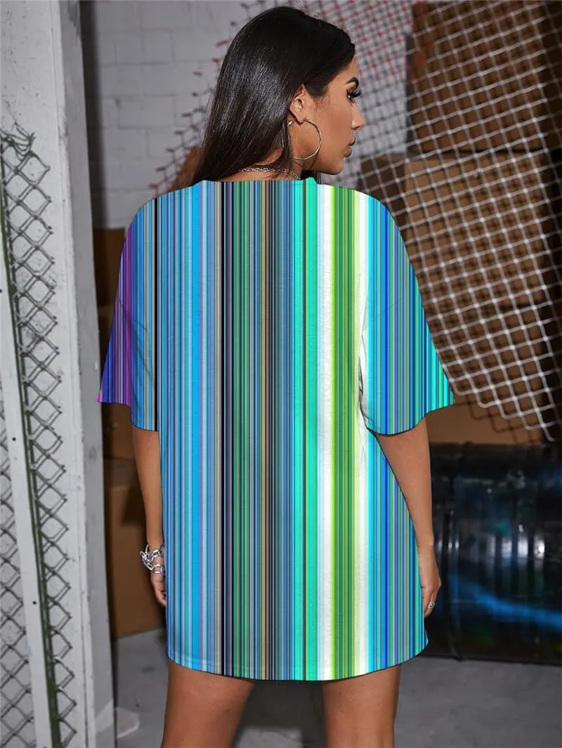 Colorful T-shirt Women Gradient Tshirt Printed Stripe Funny T shirts Rainbow Summer