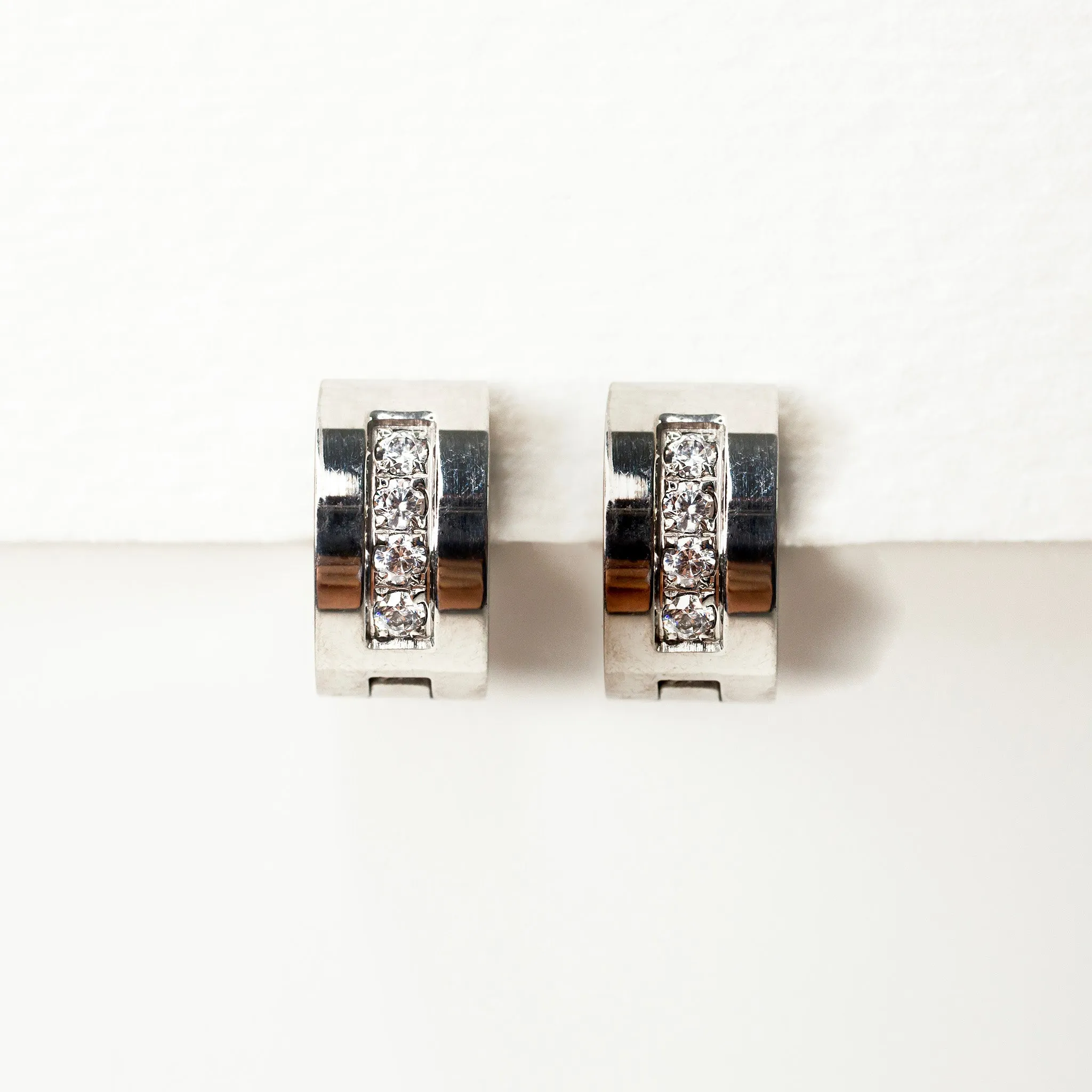 Crystal Channel Tire Huggie Earrings