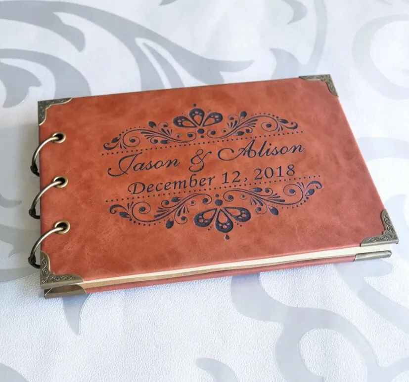 Custom Wedding Guest Book, Personalized Wedding Guestbook, Leather Rustic Reception Signing Book, Engagement Party Bridal Shower Elegant