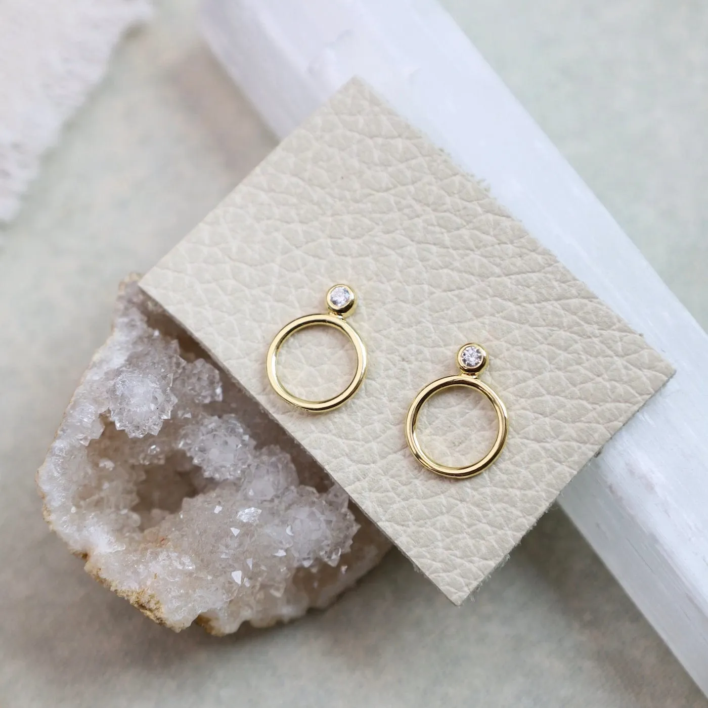 CZ Gold Circle Stack Post Earrings