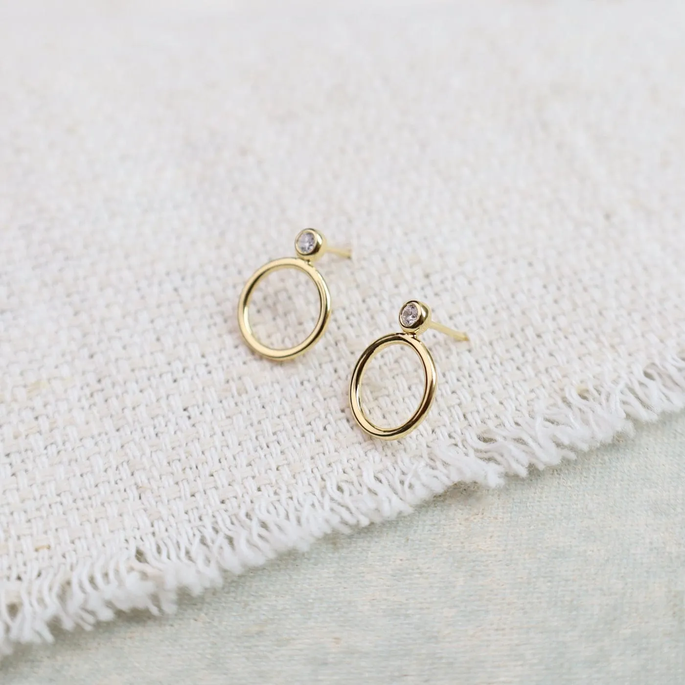 CZ Gold Circle Stack Post Earrings