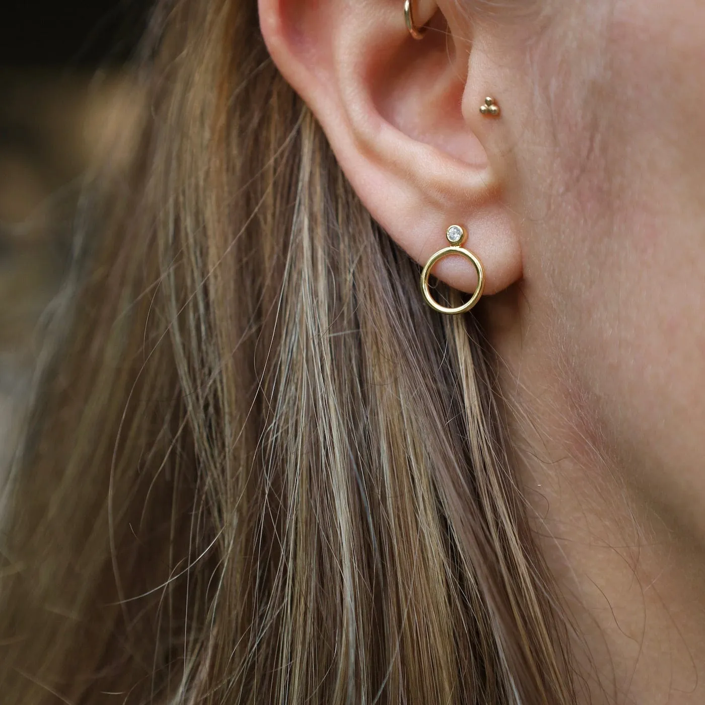CZ Gold Circle Stack Post Earrings