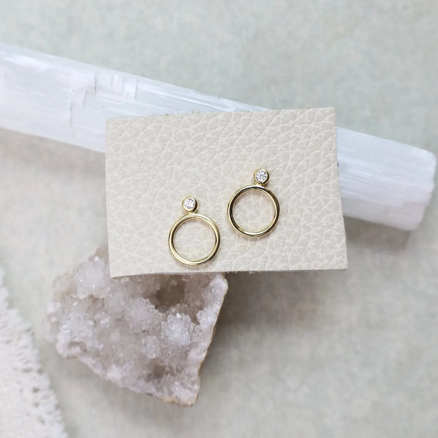CZ Gold Circle Stack Post Earrings