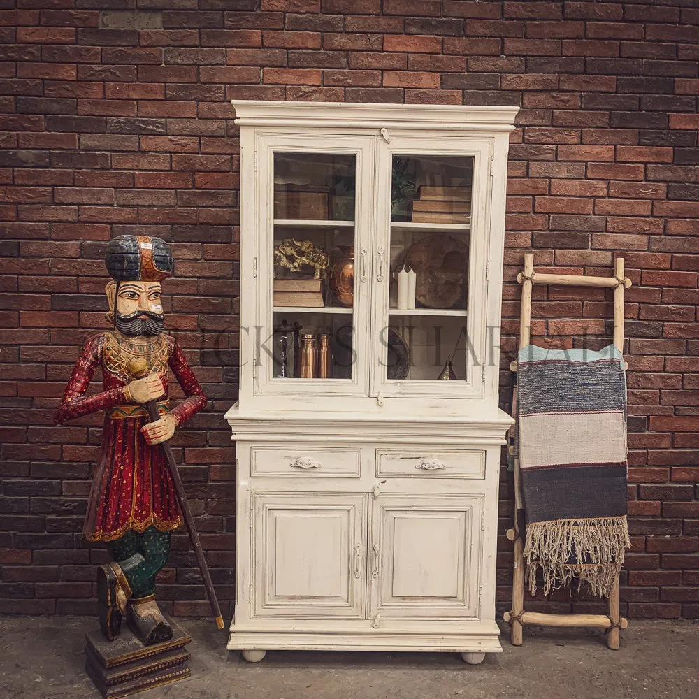 Distress White Glass Cabinet