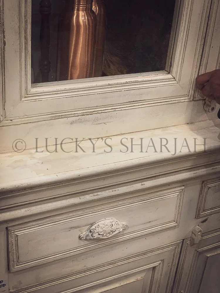 Distress White Glass Cabinet