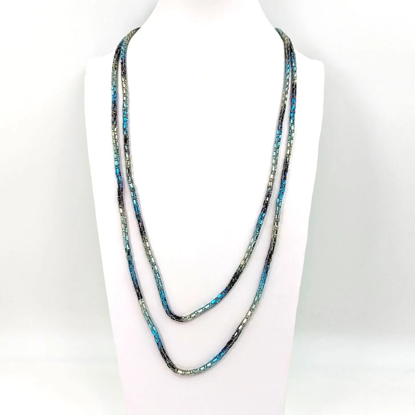 Double layer mid length variegated baguette rope necklace