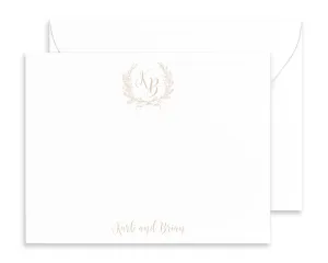 Elegant Laurel Crest Monogram Note Cards