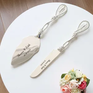 Elegant Stainless Steel Rope Design Personalized Wedding Cake Server Set