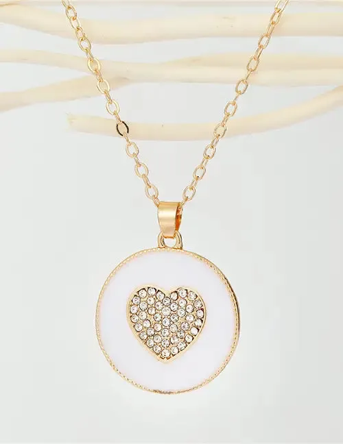 Enamel Circle Swarovski Heart Pendant