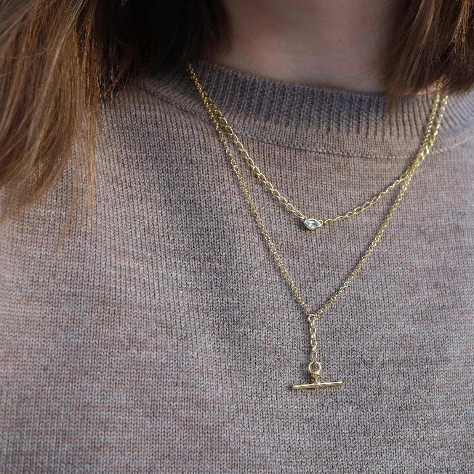 Front Fob Necklace in Gold Vermeil