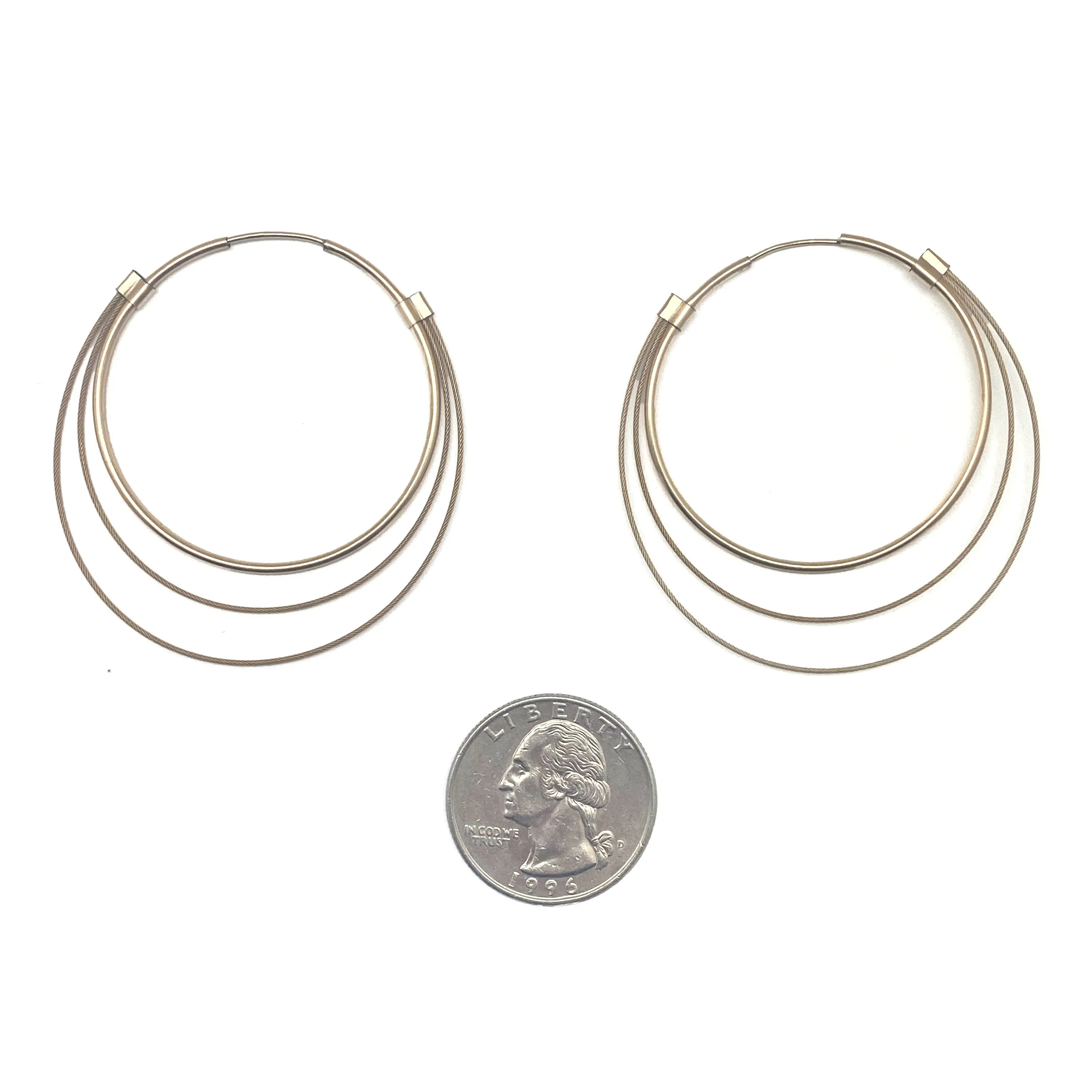 Gold and Nylon Hoop Earrings