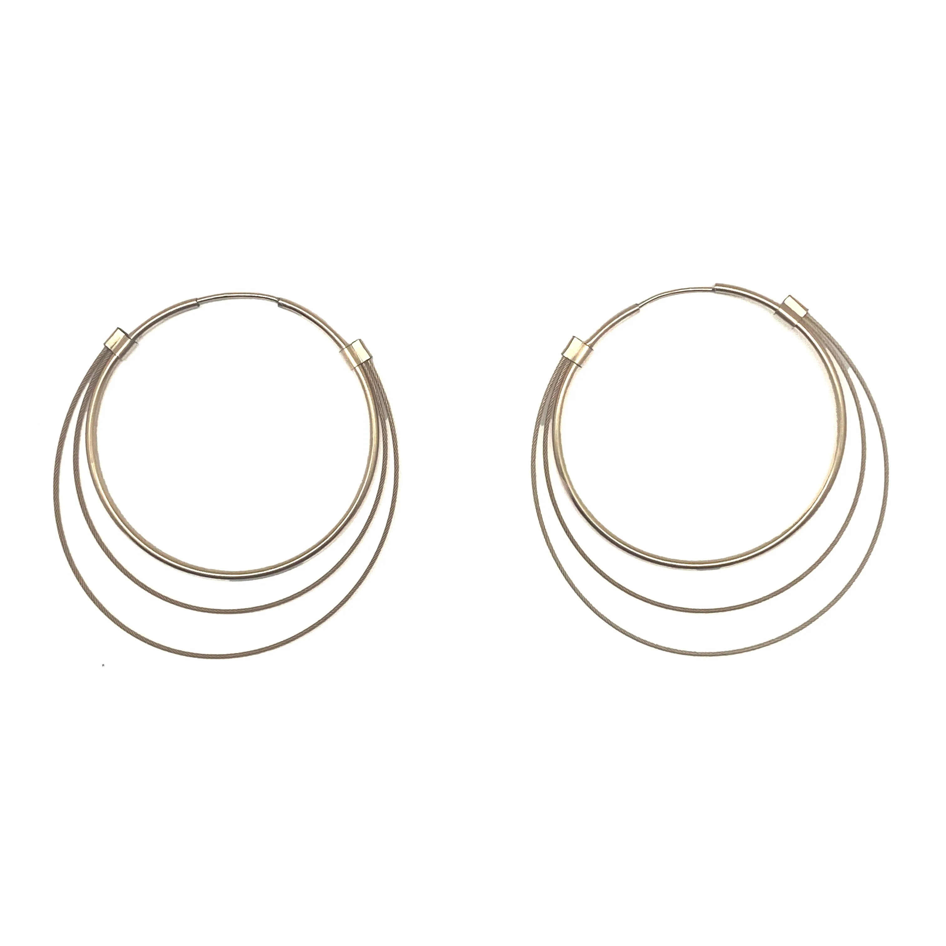 Gold and Nylon Hoop Earrings