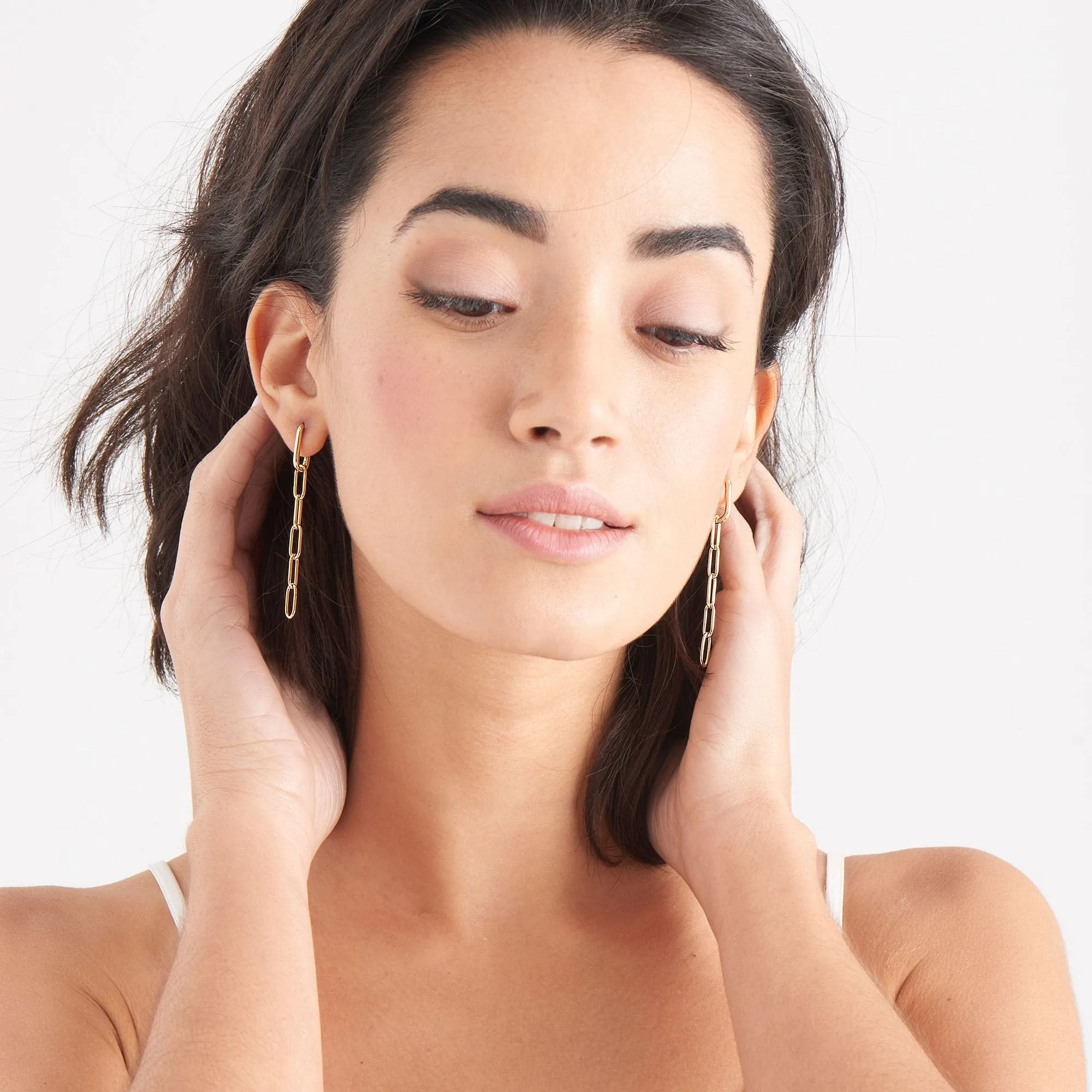 Gold Cable Link Drop Earrings