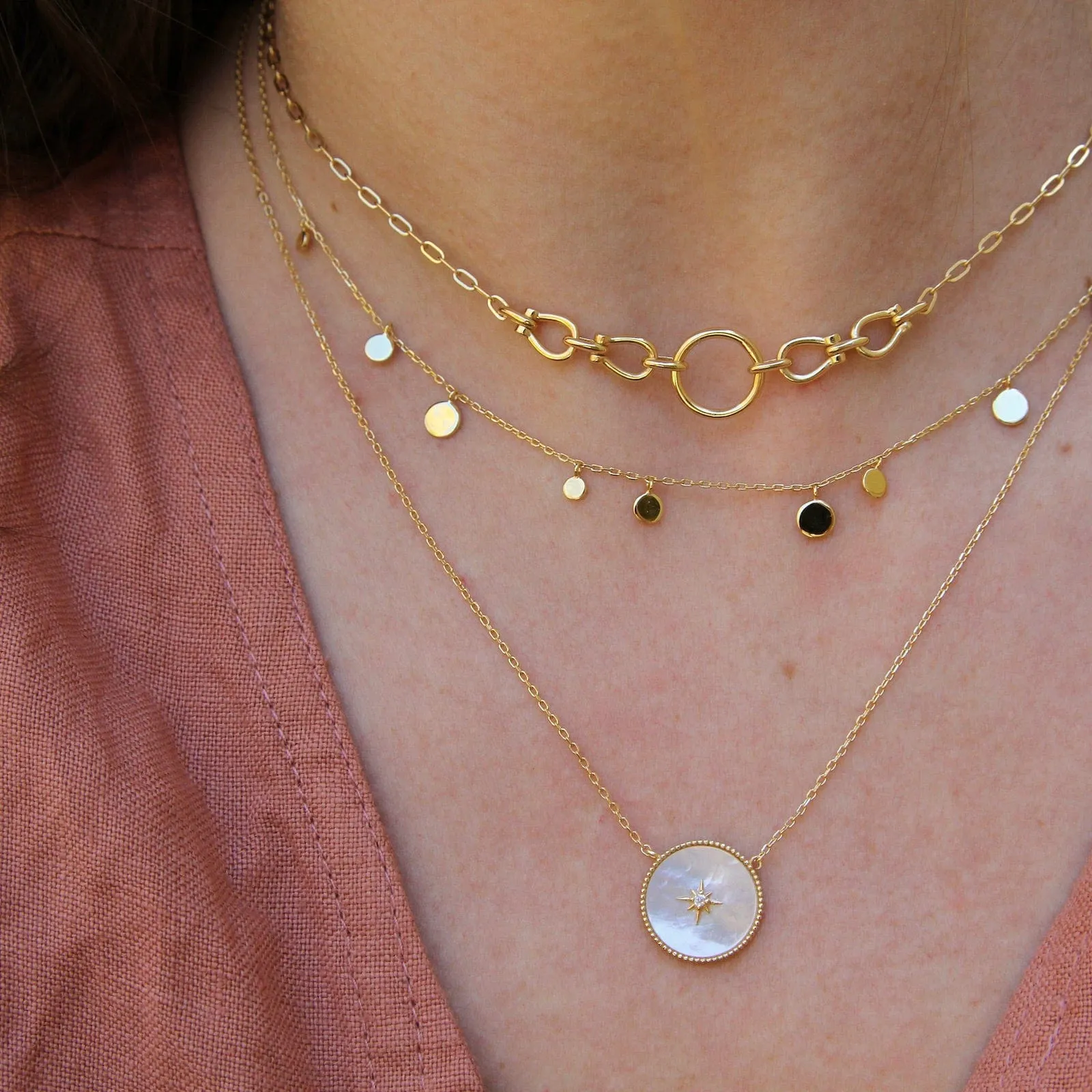 Gold Geometry Mixed Discs Necklace