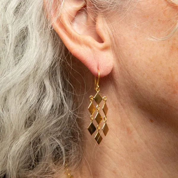 Gold Plated Diamond Shaped Chandelier Earrings