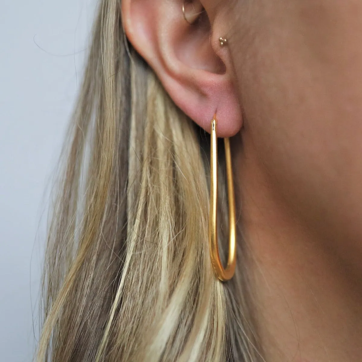 Gold Plated Long Oval Hoop Earrings