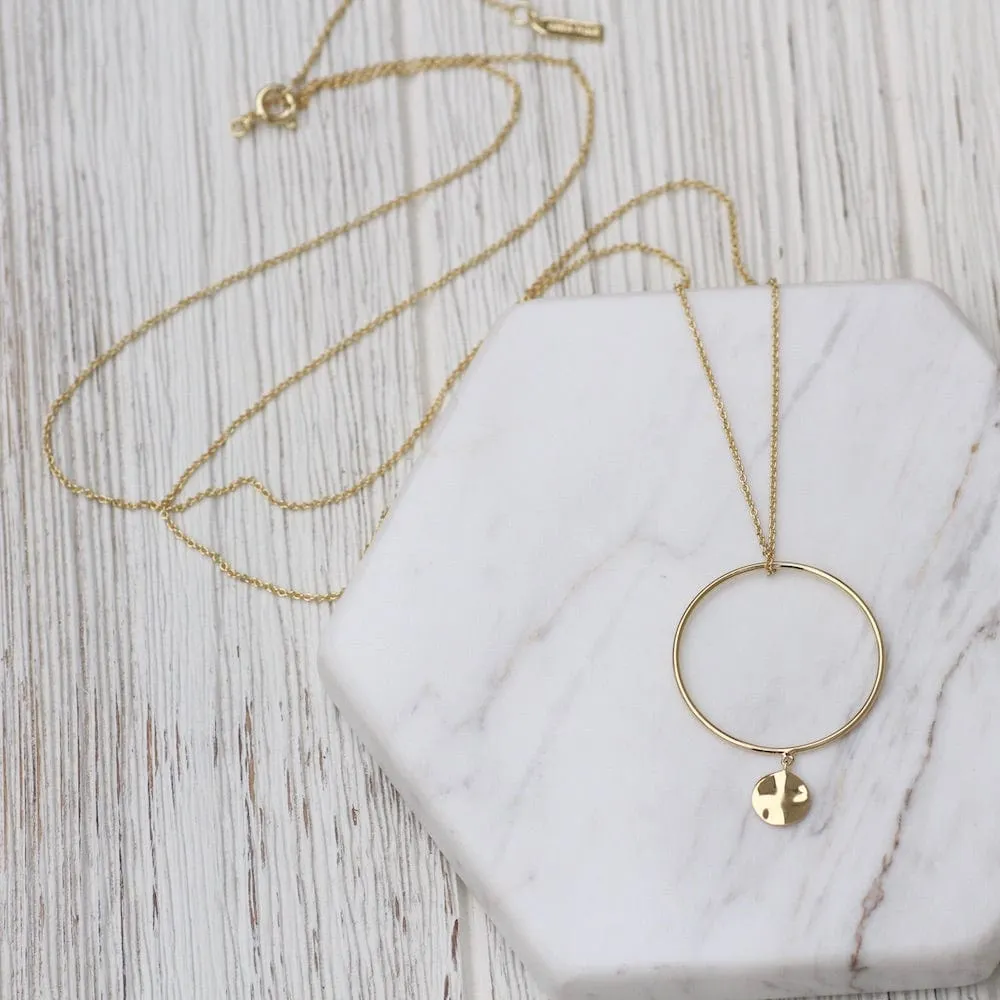 Gold Ripple Circle Long Necklace