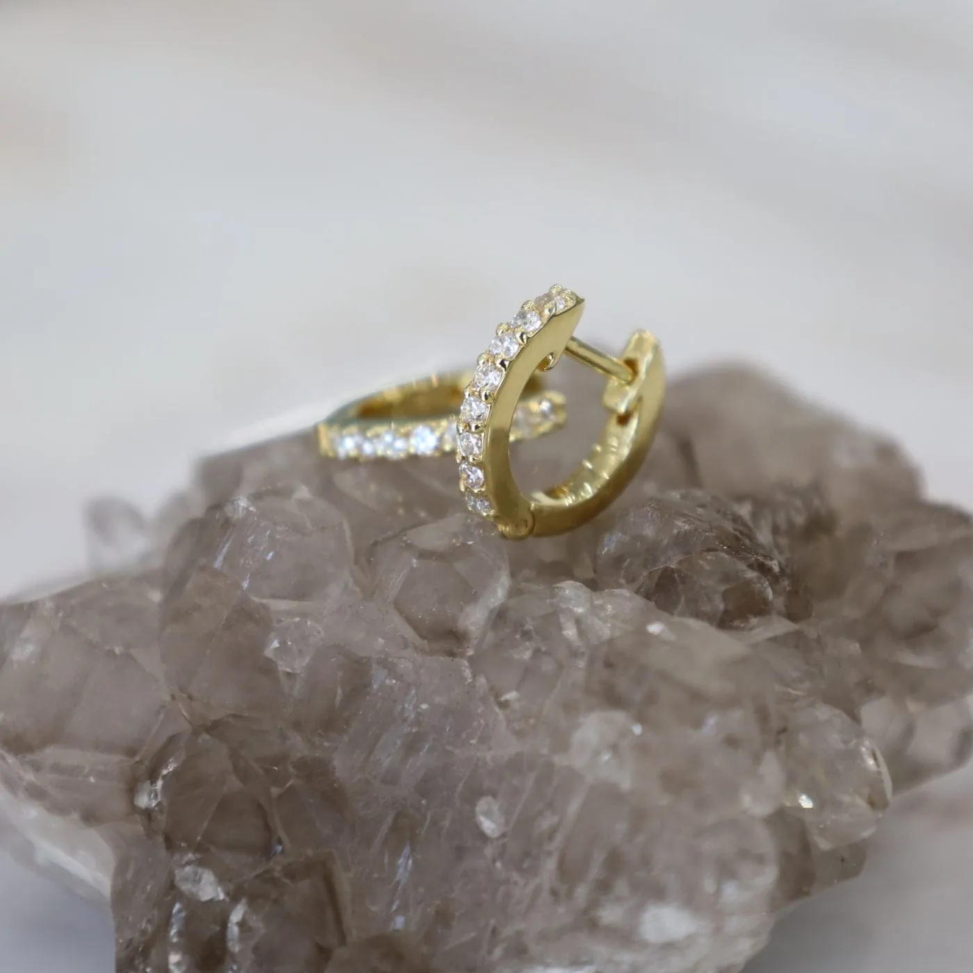 Gold Vermeil CZ Pave Click Huggie Hoops