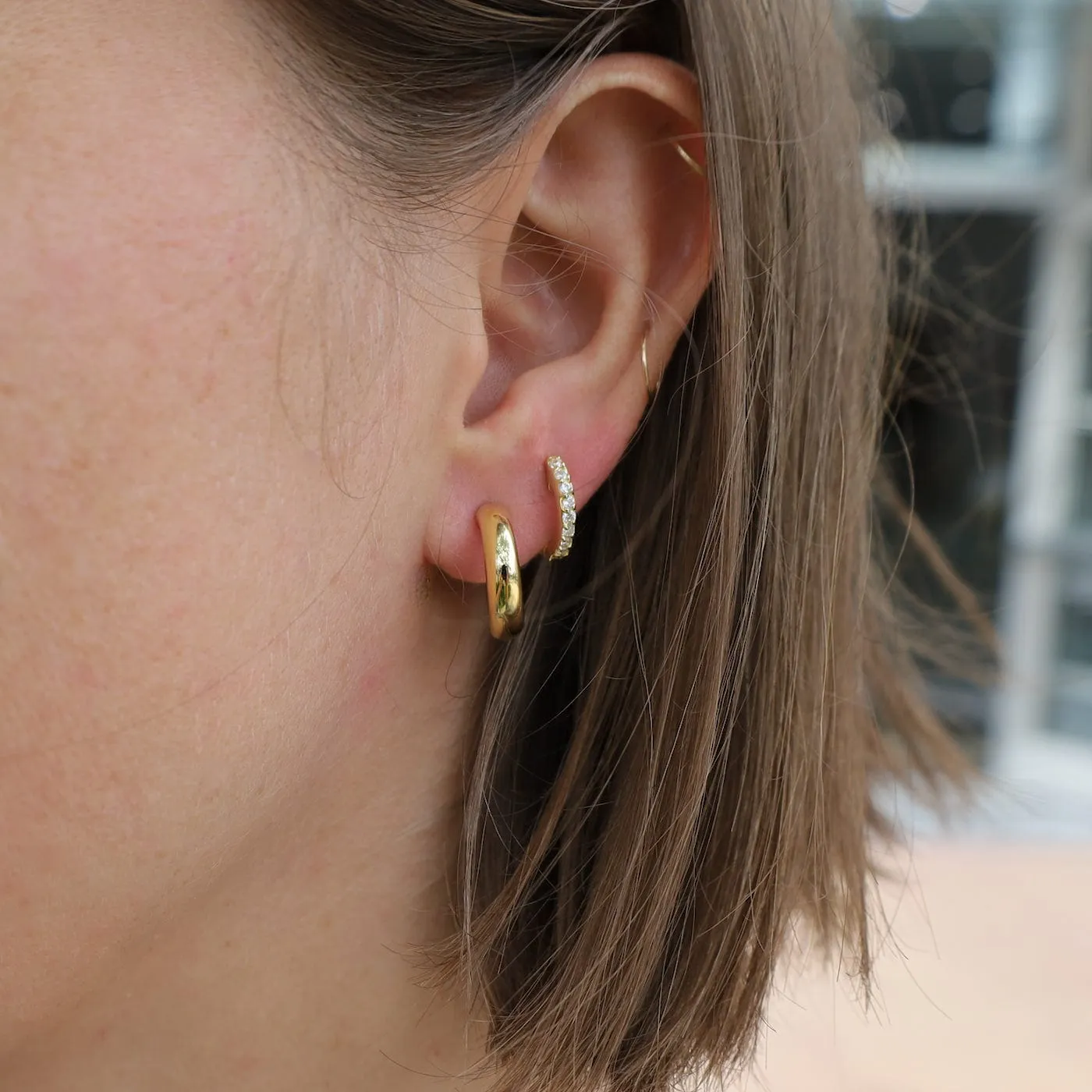 Gold Vermeil CZ Pave Click Huggie Hoops