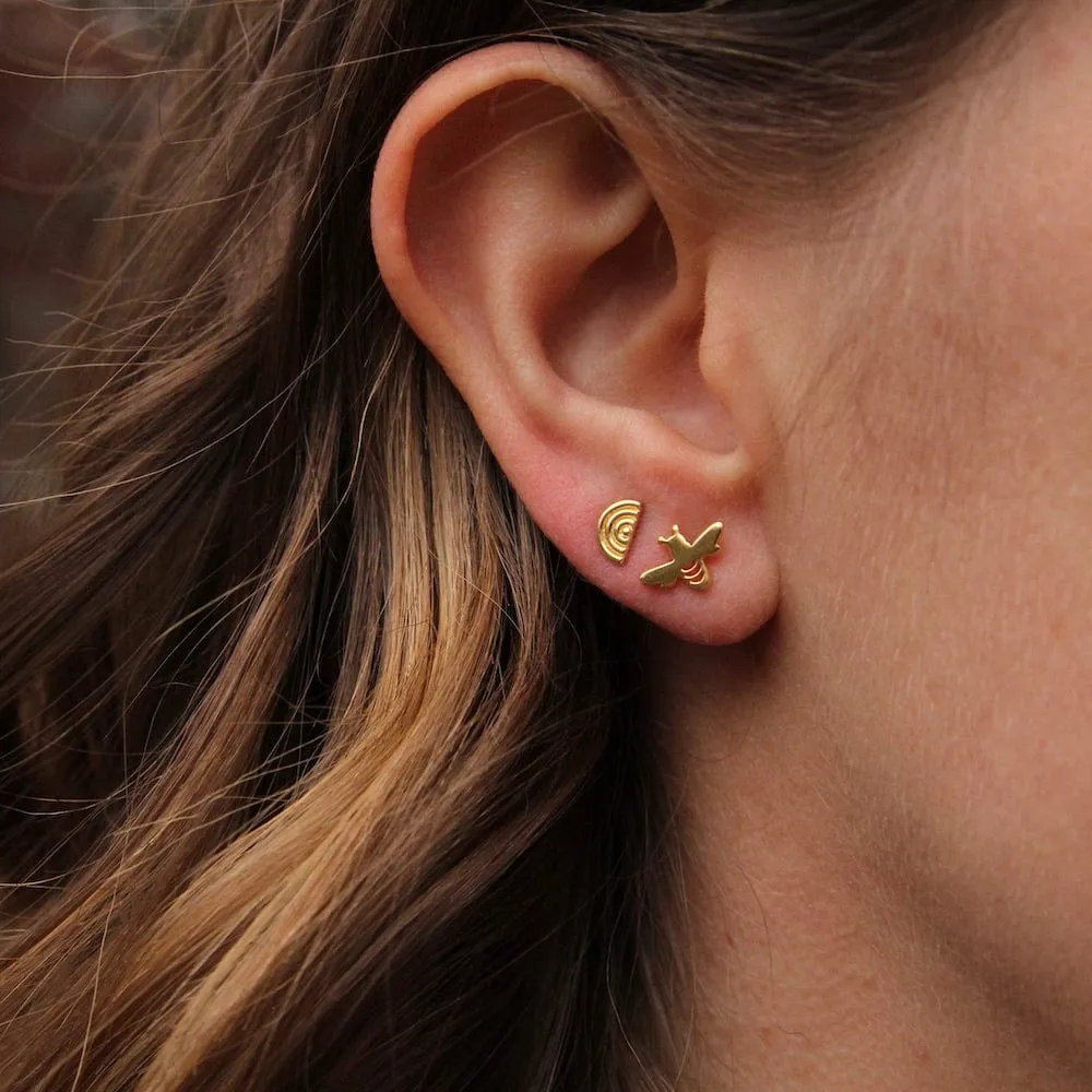 Gold Vermeil Half Circle Concentric Rims Post Earrings