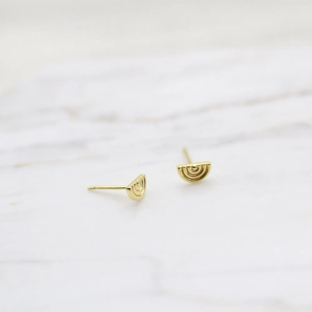 Gold Vermeil Half Circle Concentric Rims Post Earrings