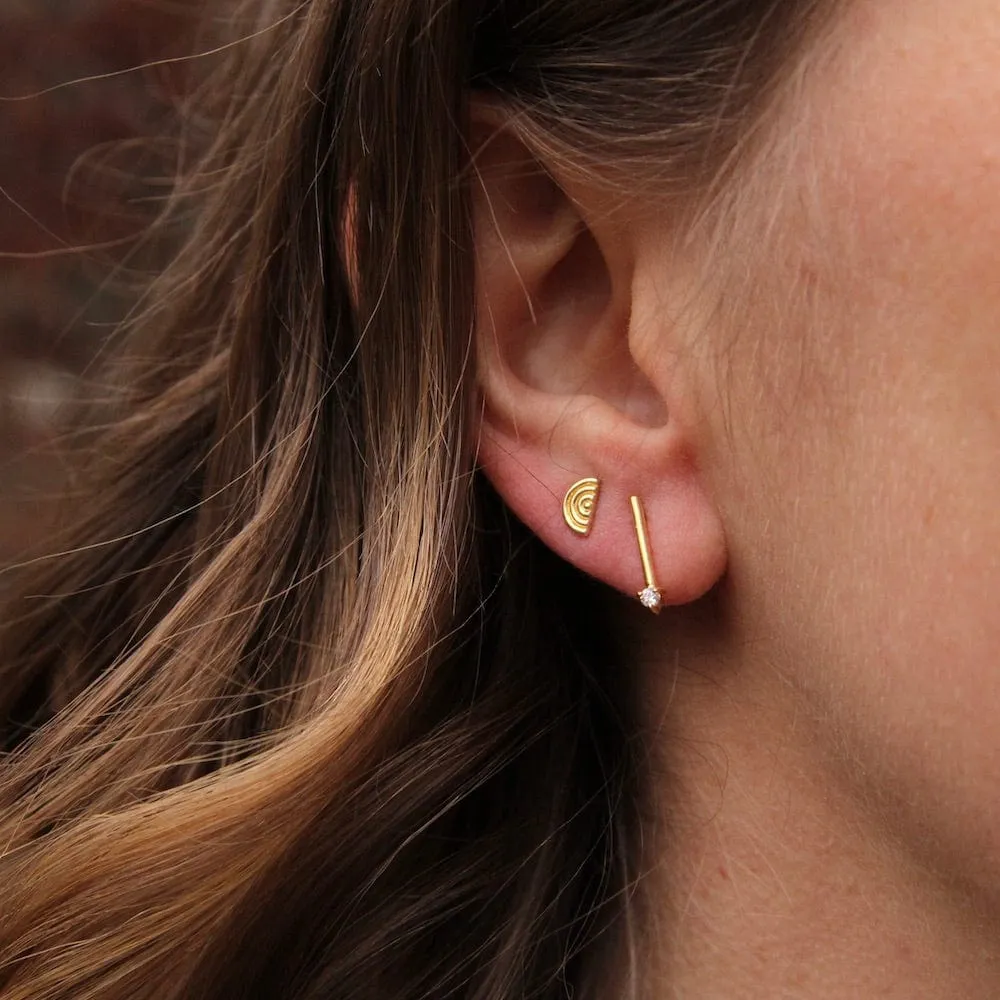 Gold Vermeil Half Circle Concentric Rims Post Earrings