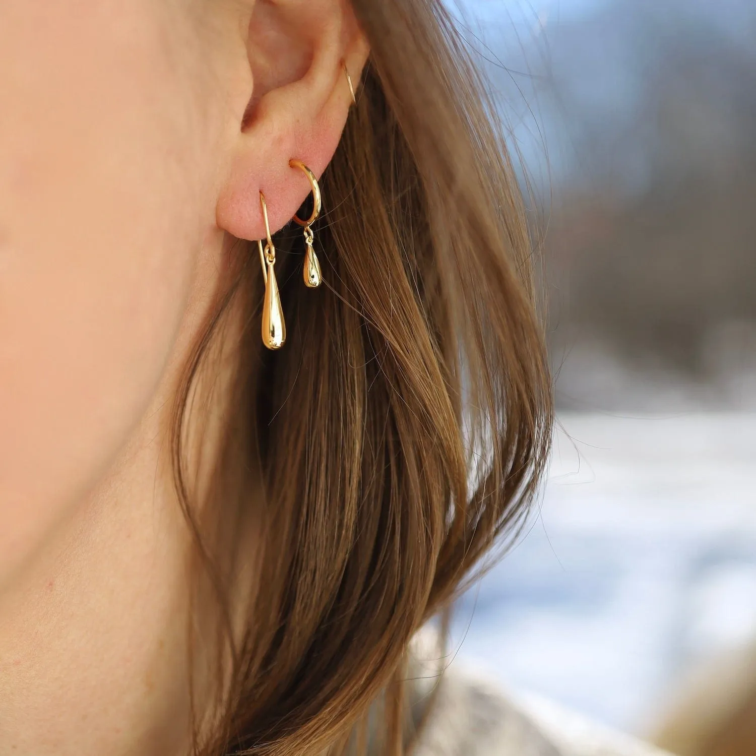 Gold Vermeil Solid Long Droplet Earrings