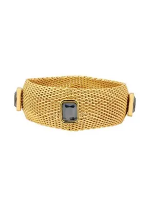Golden Bracelet Cuff with Black Diamond