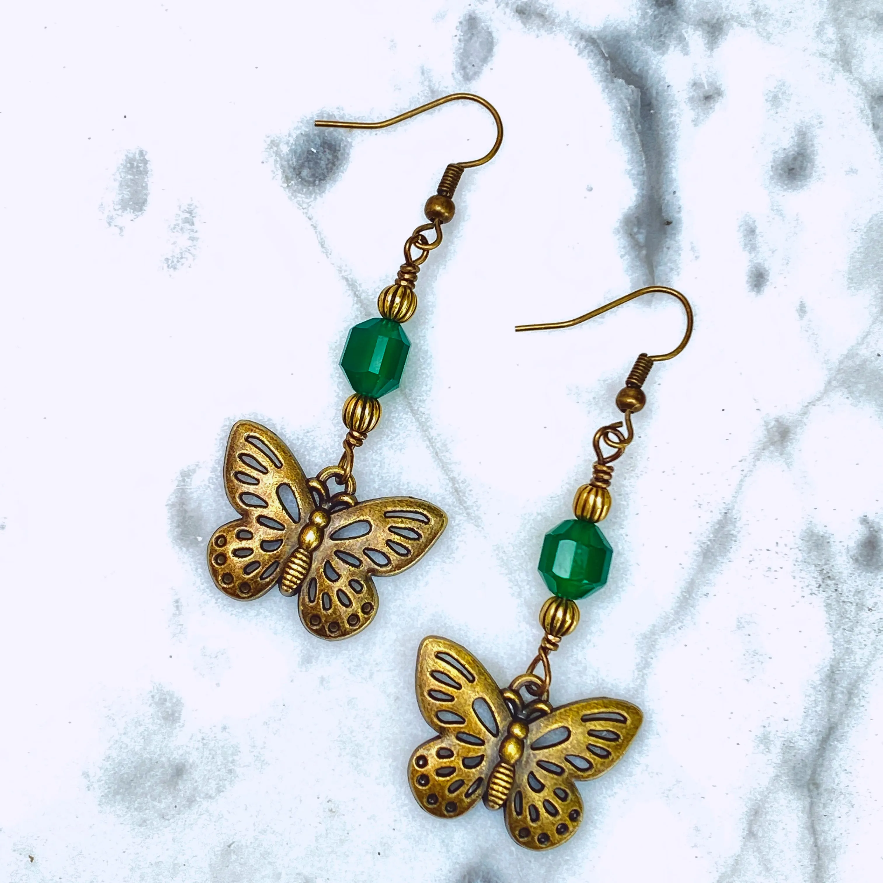 Green Agate gemstone Butterfly Earrings