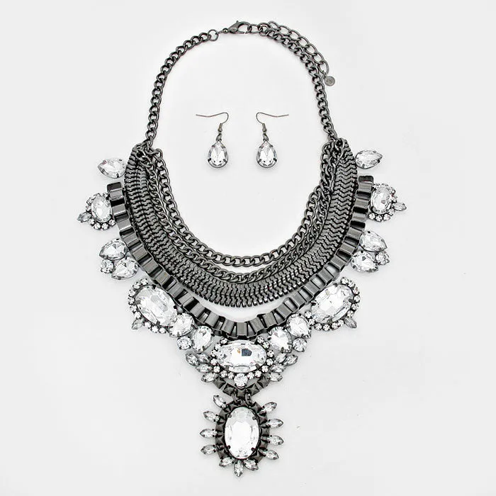 iLLASPARKZ Crystal Statement Multi-Layered Metal Chain Necklace